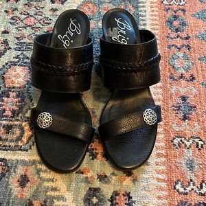 Brighton Ferrara Trixy Black Wedge Leather Sandals size 8.5